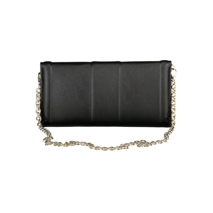 Mario Valentino Black Polyethylene Women Handbag with removable chain shoulder strap and snap closure design.