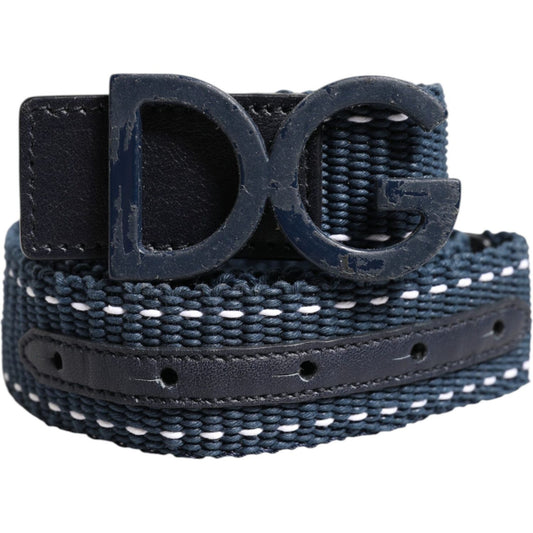 Dolce & Gabbana Blue Cotton Leather DG Logo Metal Buckle Belt BEL9428-100