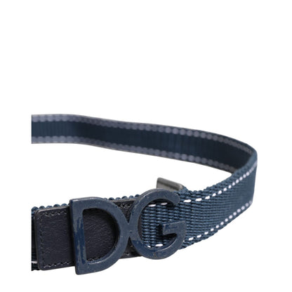 Dolce & Gabbana Blue Cotton Leather DG Logo Metal Buckle Belt