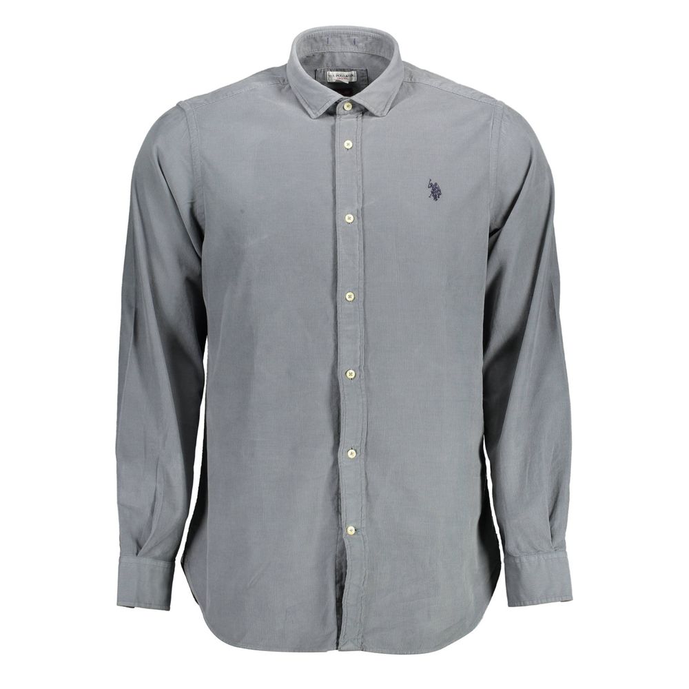 U.S. POLO ASSN. Blue Cotton Men Shirt with French collar and embroidery, featuring a slim fit design for modern style.
