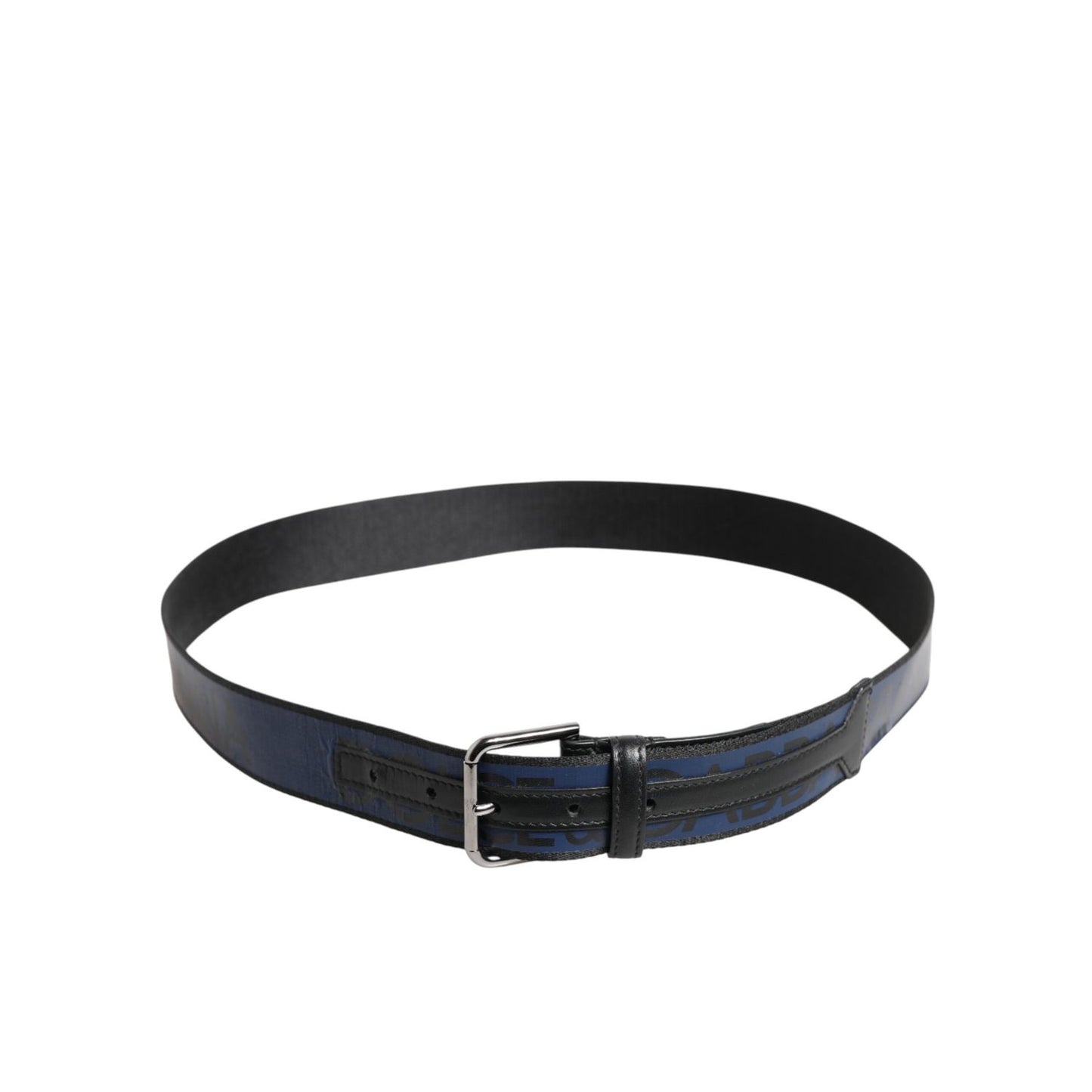 Dolce & Gabbana Black Blue DG Logo Silver Metal Buckle Belt