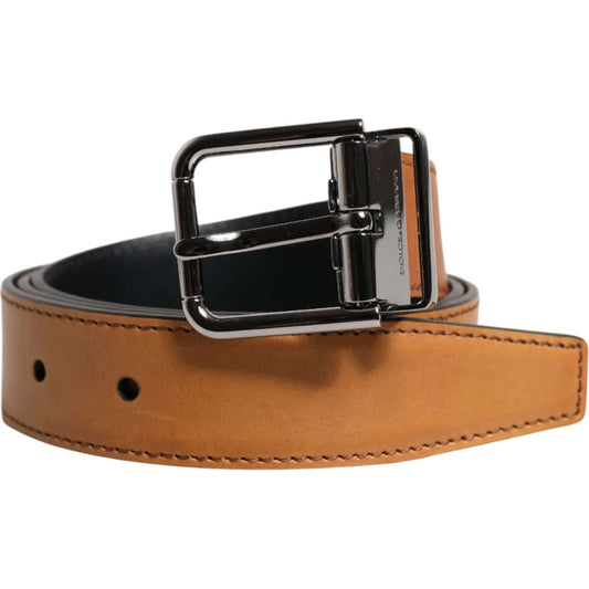 Dolce & Gabbana Brown Classic Calf Leather Silver Buckle Belt BEL9436-85
