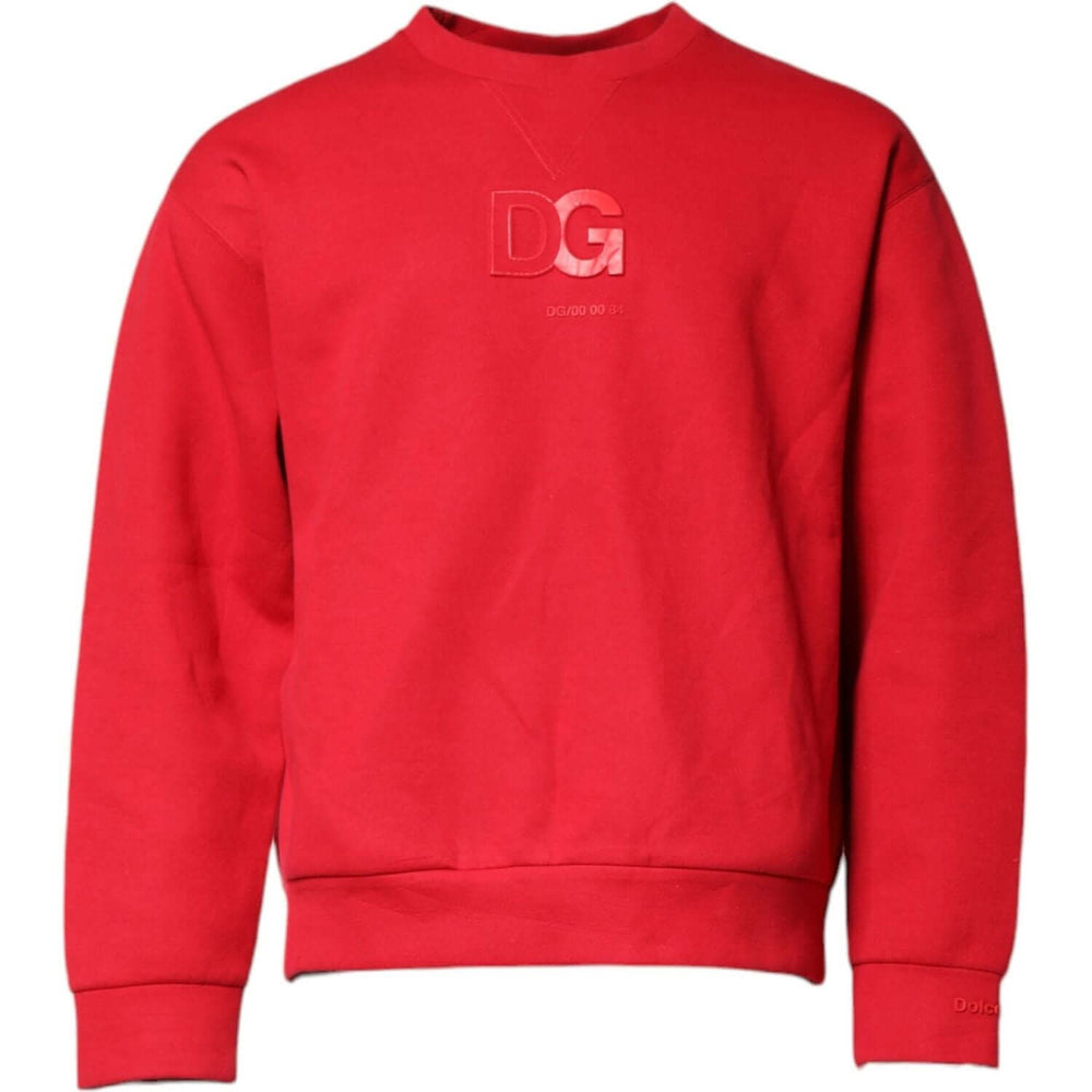Dolce & Gabbana Red Embossed Logo Cotton Crew Neck Sweater TSH90591-48