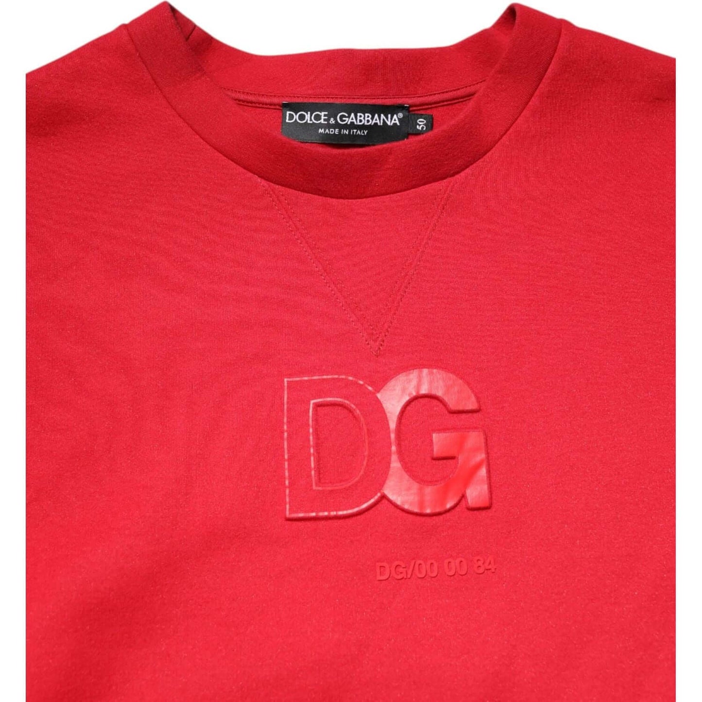 Dolce & Gabbana Red Embossed Logo Cotton Crew Neck Sweater TSH90592-50