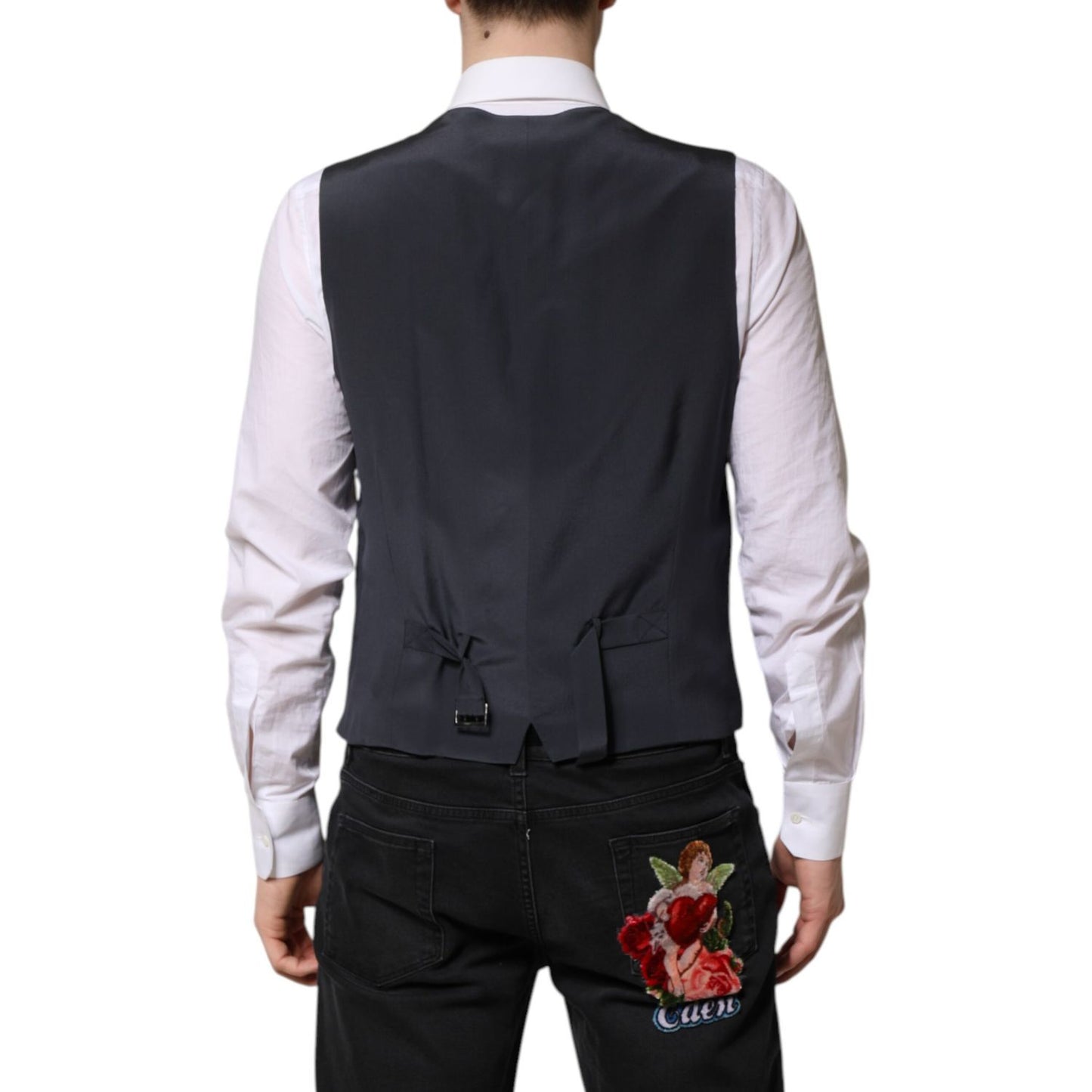 Dolce & Gabbana Gray Plaid Wool Formal Dress Waistcoat Vest