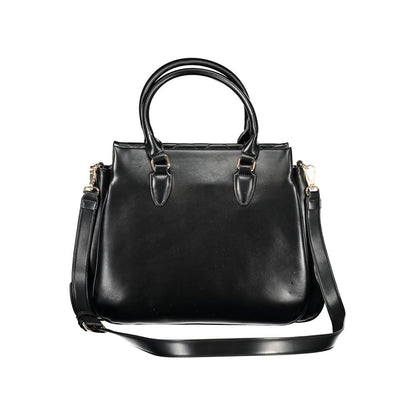 Mario Valentino Black Polyethylene Women Handbag with dual handles and shoulder strap, featuring elegant design and multiple compartments.