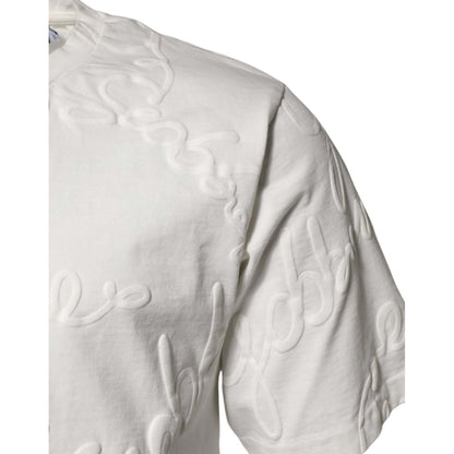 Dolce & Gabbana White Cotton Logo Embossed Crew Neck T-shirt