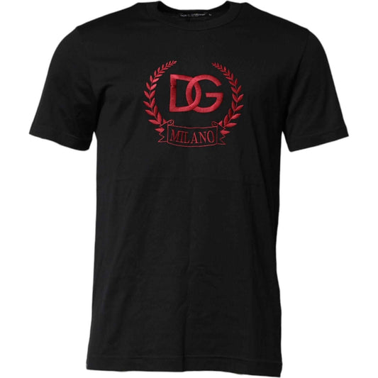 Dolce & Gabbana Black Cotton Embroidered Crew Neck T-shirt TSH90515-52
