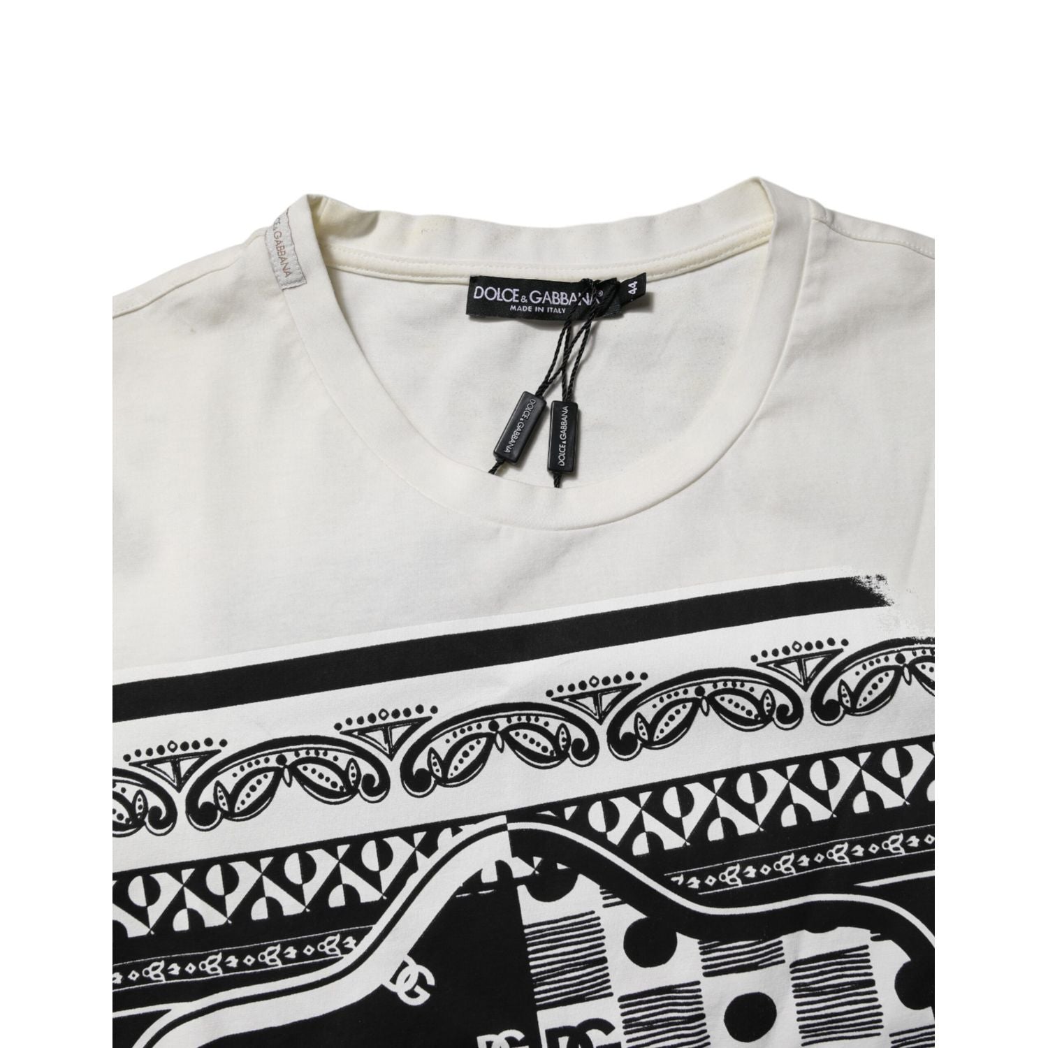 Dolce & Gabbana White Cotton Logo Bandana Print T-shirt