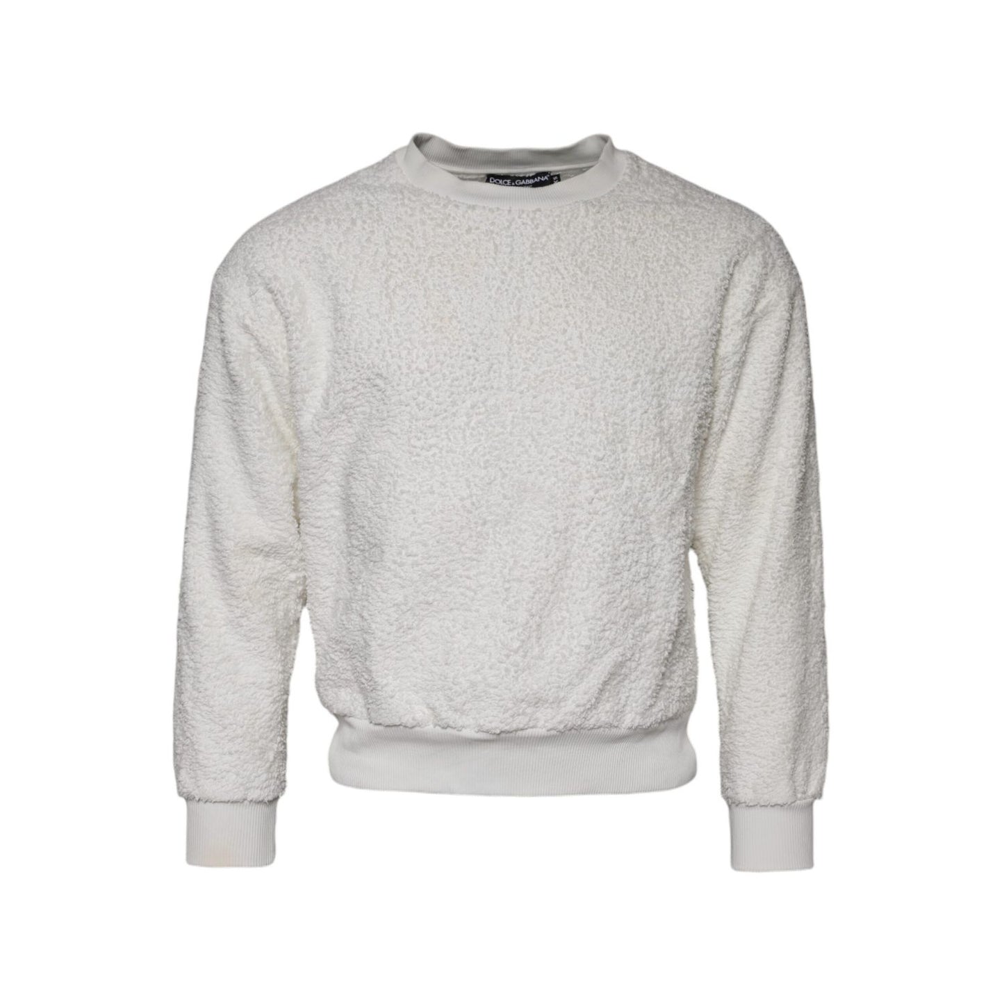 Dolce & Gabbana White Cotton Fleece Crew Neck Sweater