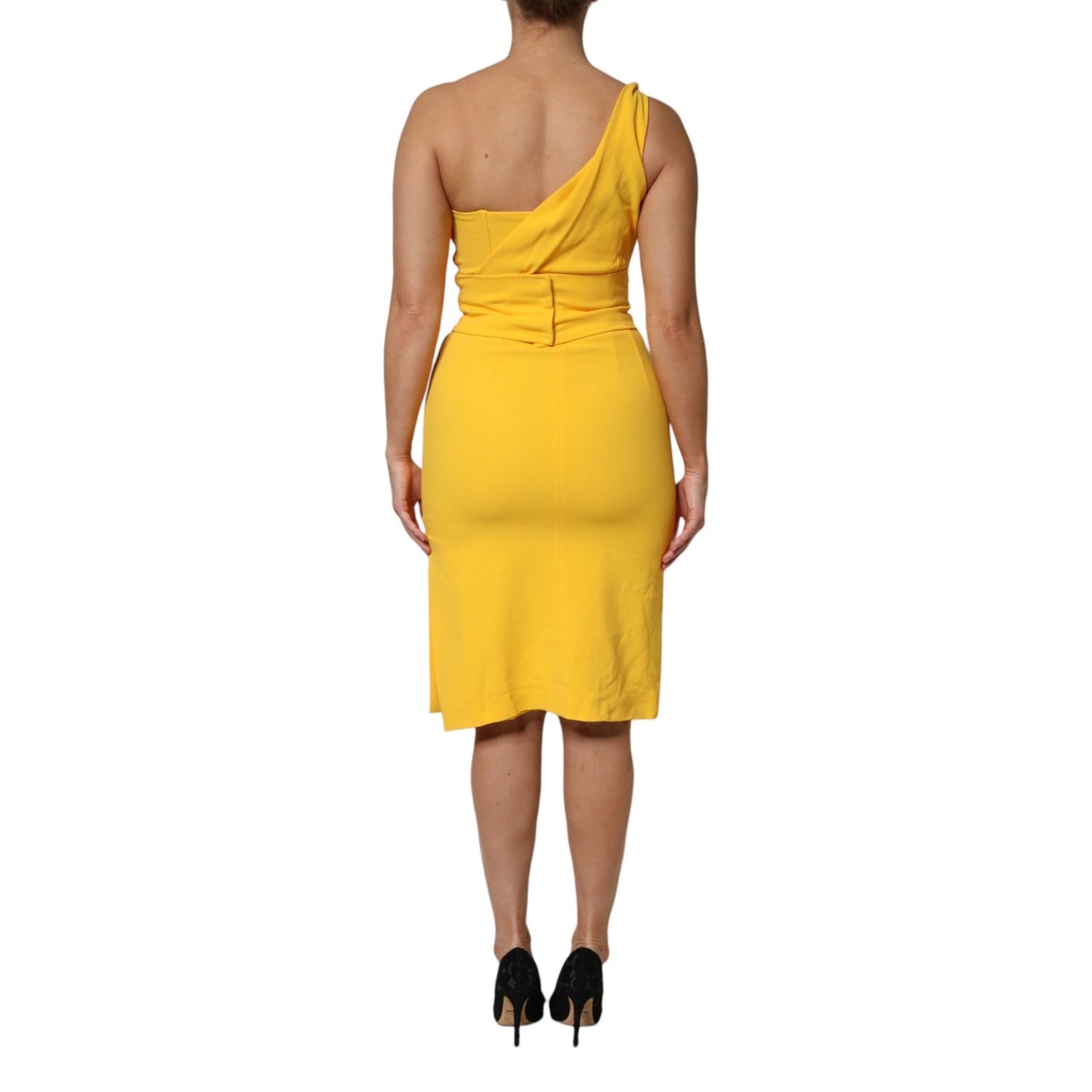Dolce & Gabbana Yellow One Shoulder Side Slit Midi Dress