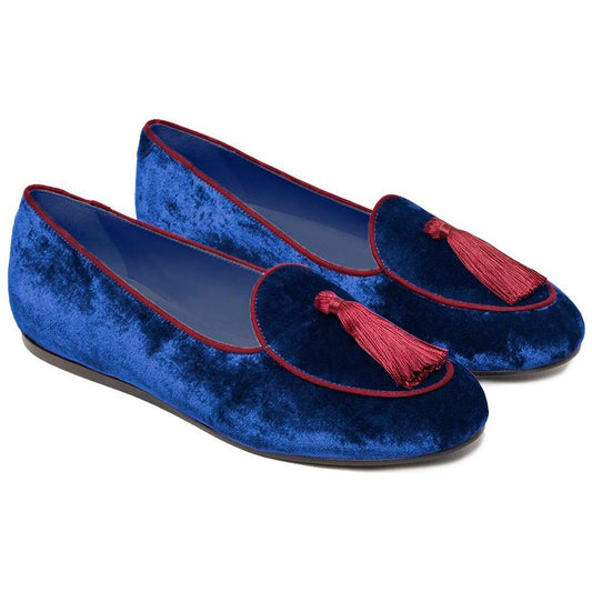 Charles Philip Blue Velvet Flat Shoe