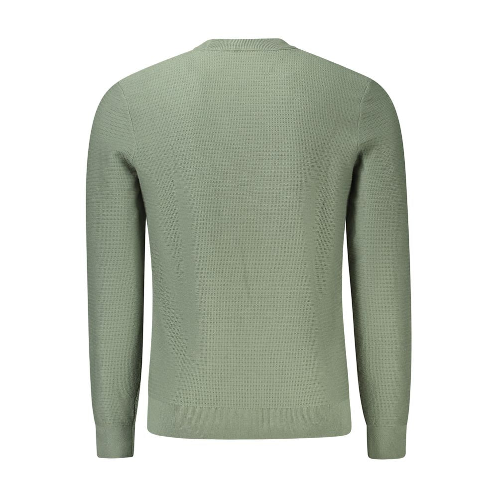 Back view of Hugo Boss Green Cotton Men Sweater, showcasing a sleek design and luxury detailing for stylish comfort.