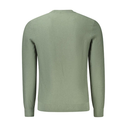 Back view of Hugo Boss Green Cotton Men Sweater, showcasing a sleek design and luxury detailing for stylish comfort.