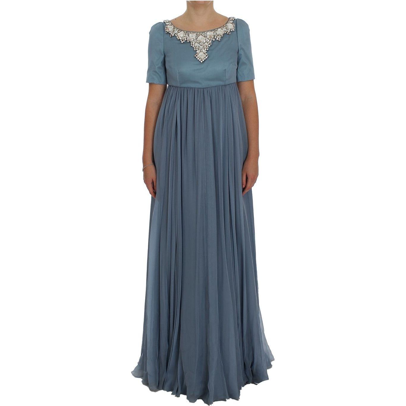 Dolce & Gabbana Blue Silk Crystal Sheath Gown Ball Dress NOC10140-1