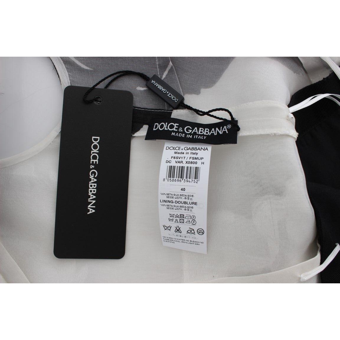 Dolce & Gabbana Black White Floral Silk Sheath Gown Dress