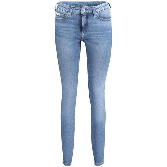 Calvin Klein Blue Cotton Women Jeans with vintage washed effect and mid-rise skinny fit, eco-friendly 20% recycled cotton.
