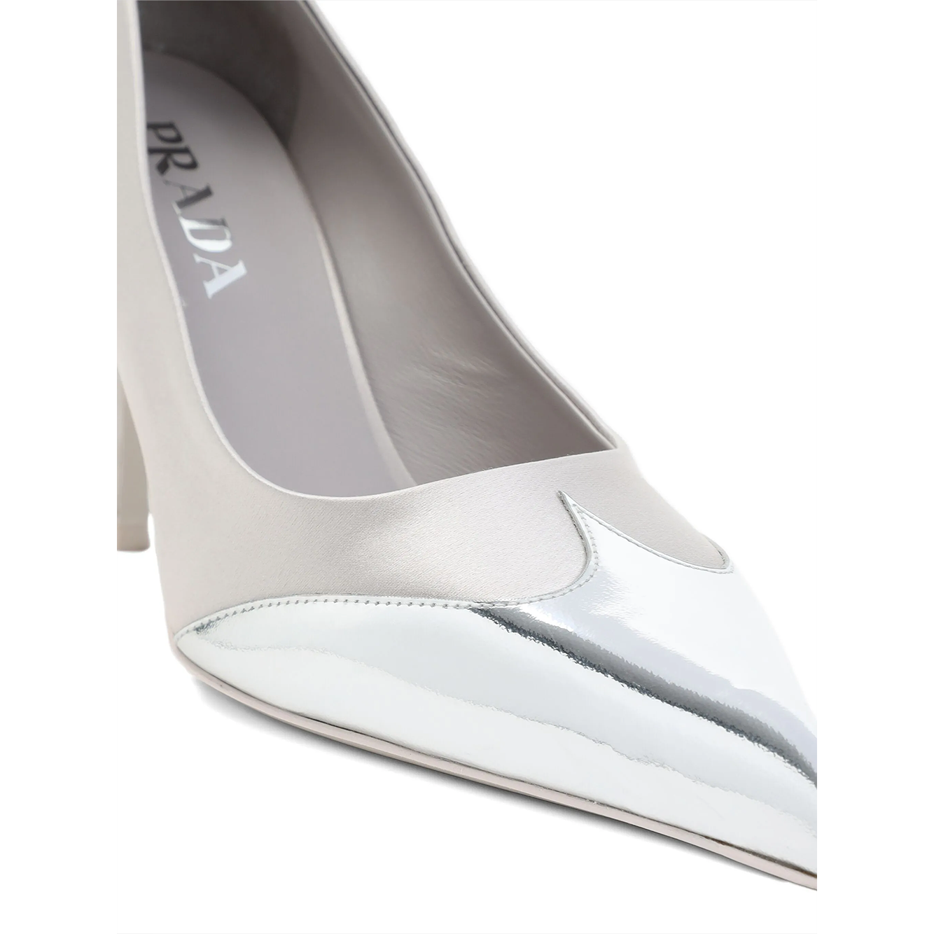 Prada Satin And Metallic Silver Leather Pumps