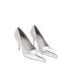 Prada Satin And Metallic Silver Leather Pumps