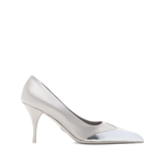 Prada Satin And Metallic Silver Leather Pumps