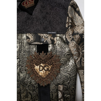Dolce & Gabbana Black Gold Floral Jacquard Men Biker Jacket