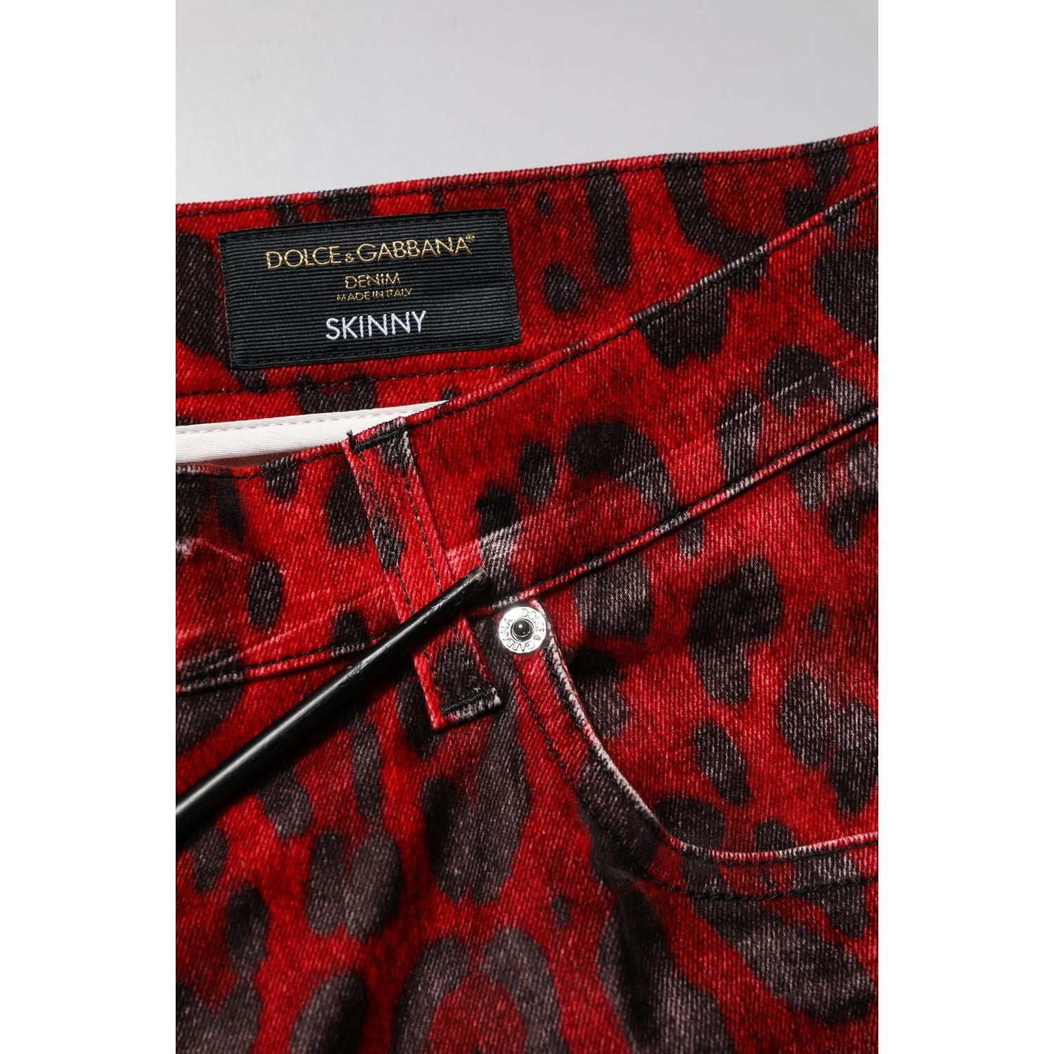Dolce & Gabbana Red Leopard Print Cotton Skinny Denim Jeans