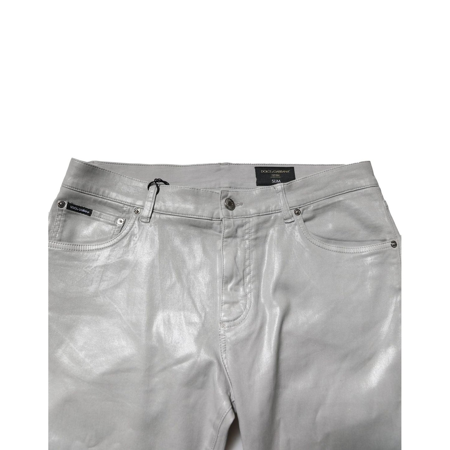 Dolce & Gabbana Silver Cotton Stretch Slim Denim Jeans PAN76473-52
