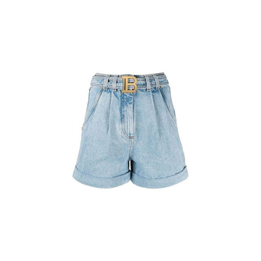 Balmain Blue Cotton Short BA-15449-IT38|XS