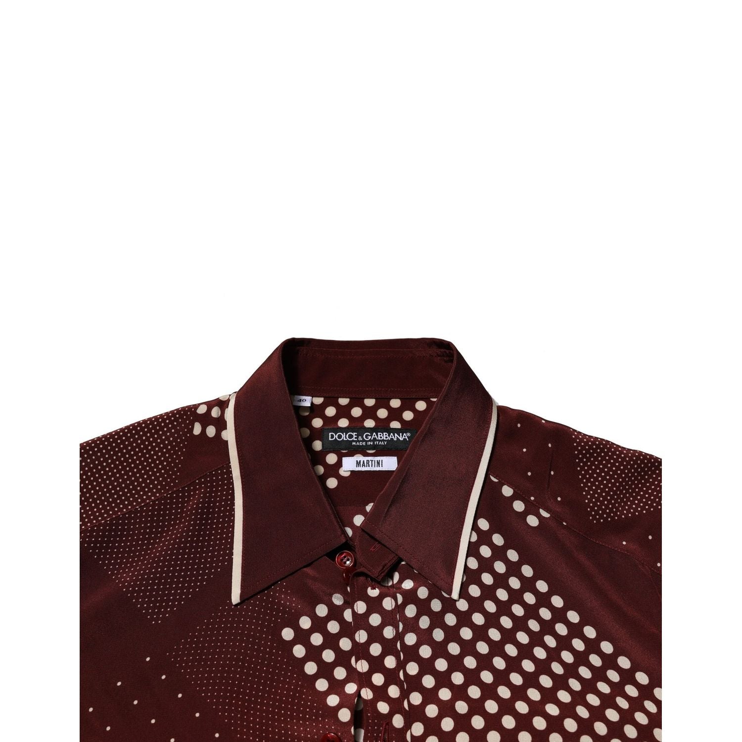 Dolce & Gabbana Maroon Dotted Silk Long Sleeve Casual Shirt