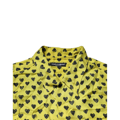 Dolce & Gabbana Yellow Heart Short Sleeves Men Casual Shirt