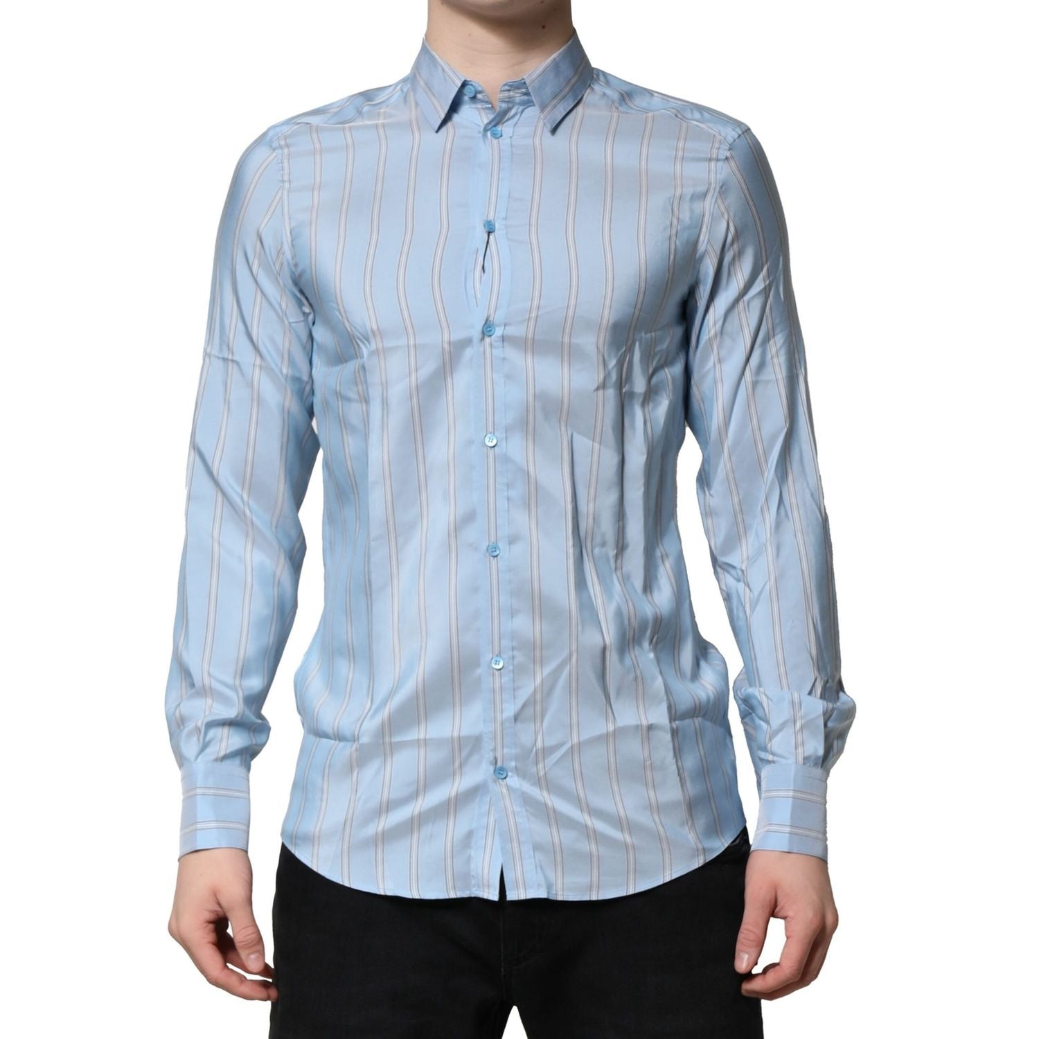 Dolce & Gabbana Light Blue MARTINI Striped Formal Dress Shirt