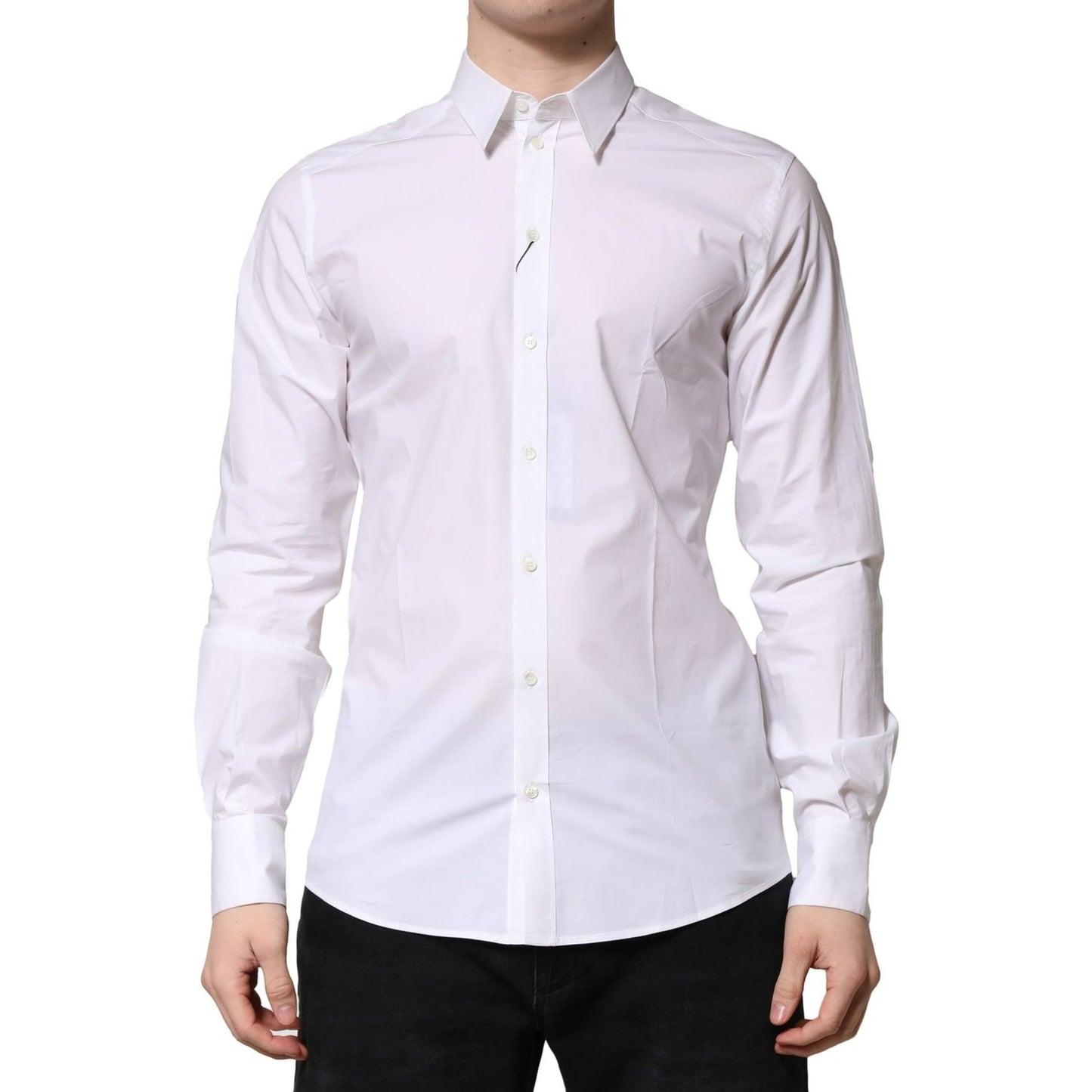 Dolce & Gabbana White Cotton Long Sleeves Dress Formal Shirt