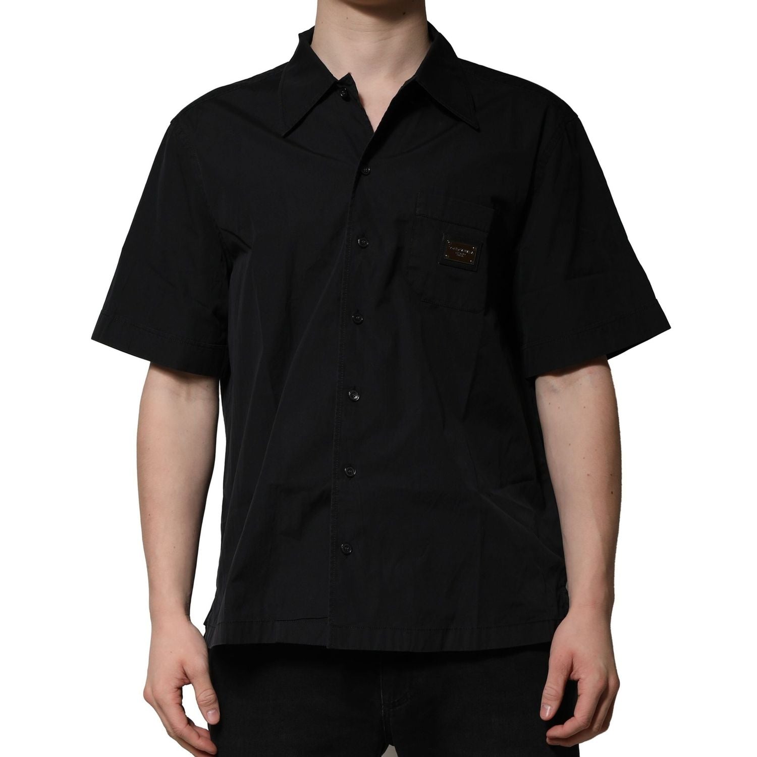 Dolce & Gabbana Black Cotton Short Sleeve Buttoned Casual Shirt