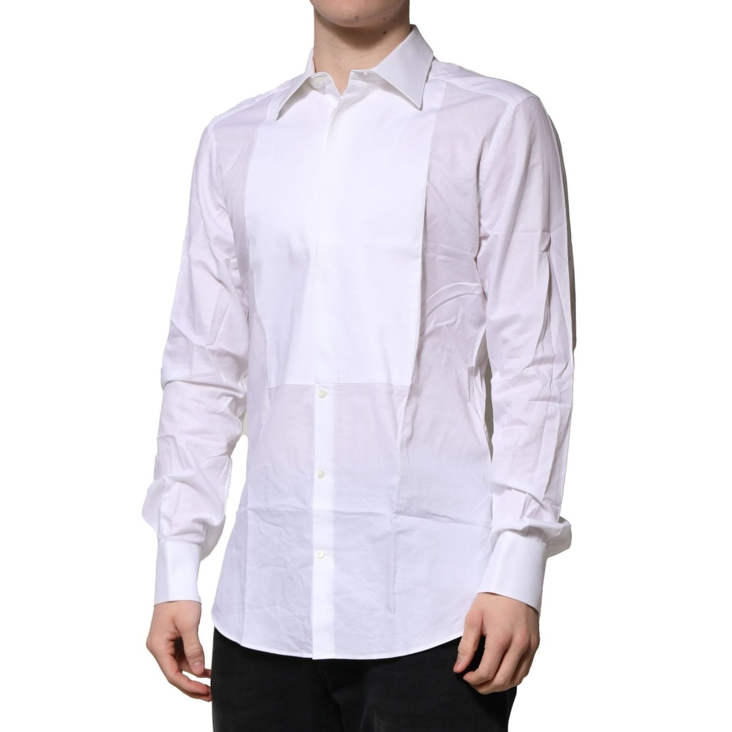 Dolce & Gabbana White Bib Cotton Poplin GOLD Men Formal Shirt