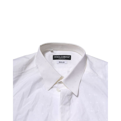 Dolce & Gabbana White GOLD Long Sleeves Dress Men Formal Shirt