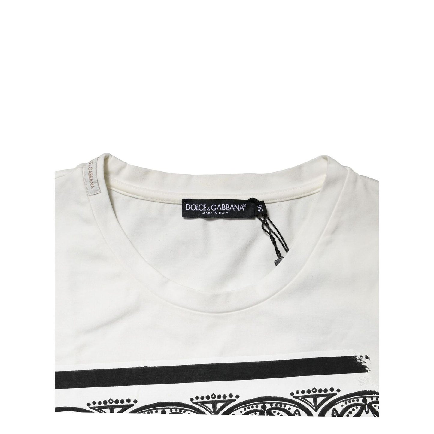 Dolce & Gabbana White Bandana Cotton Men Crew Neck T-shirt
