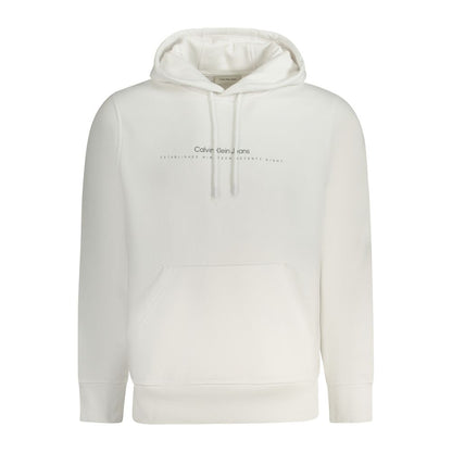 Calvin Klein White Cotton Men Sweater with modern logo design, offering sleek style and comfort in transitional cotton blend hoodie.