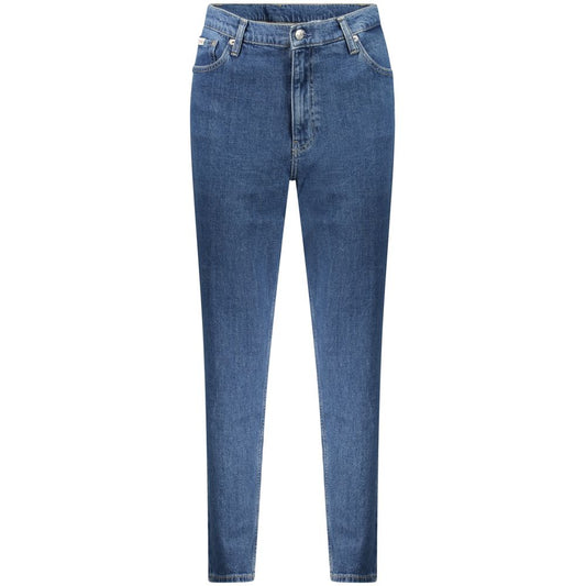 Calvin Klein Blue Cotton Women Jeans with recycled cotton, classic five-pocket design, and logo detailing.