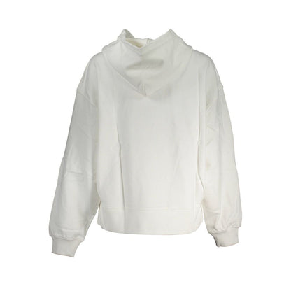Calvin Klein White Cotton Women Sweater with hood, long sleeves, and recycled material showcasing modern and sustainable fashion.