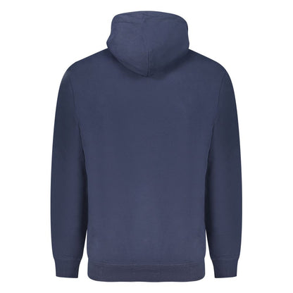 Back view of Tommy Hilfiger Blue Cotton Men Sweater with hood and brushed finish.