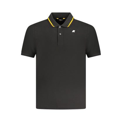 K-WAY Black Cotton Polo Shirt, short sleeve, 2 buttons, contrasting details, logo application, perfect for casual wear.