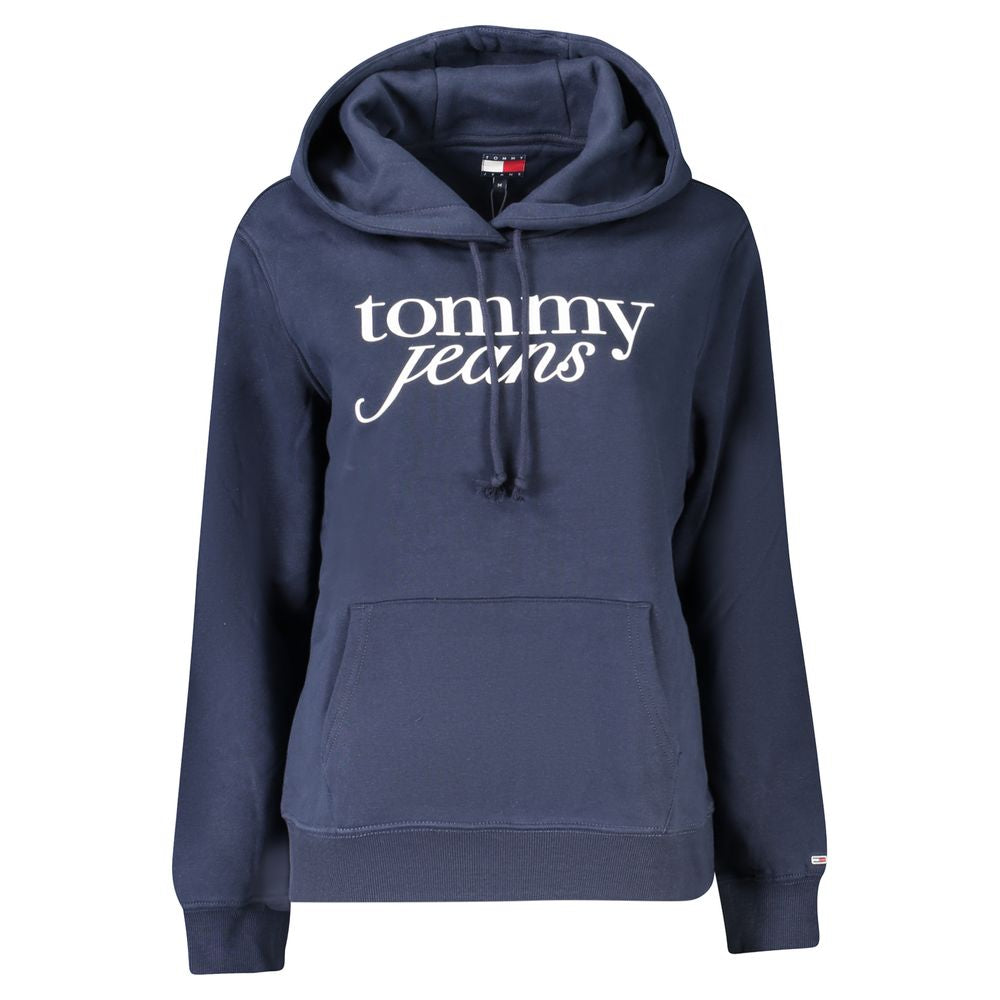 Tommy Hilfiger Blue Cotton Women Sweater with logo, long sleeves, and hood, showcasing sustainable fashion.