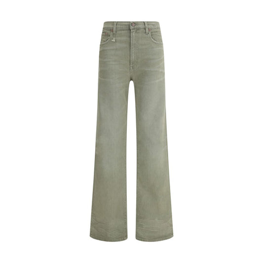 R13 Green Cotton Flared Jeans