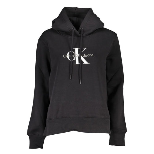 Calvin Klein Black Cotton Women Sweater with logo, urban chic design featuring plush fleece and embroidery, eco-conscious luxury fashion.