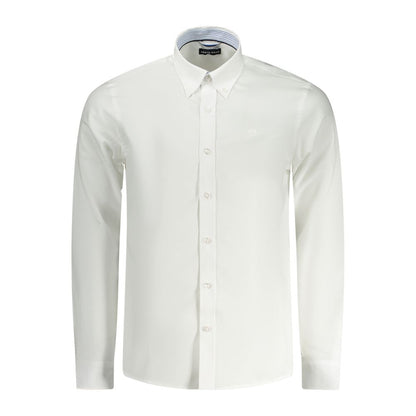 North Sails White Cotton Men Shirt with long sleeves and a tailored fit, featuring contrasting button cuffs and subtle embroidery logo.