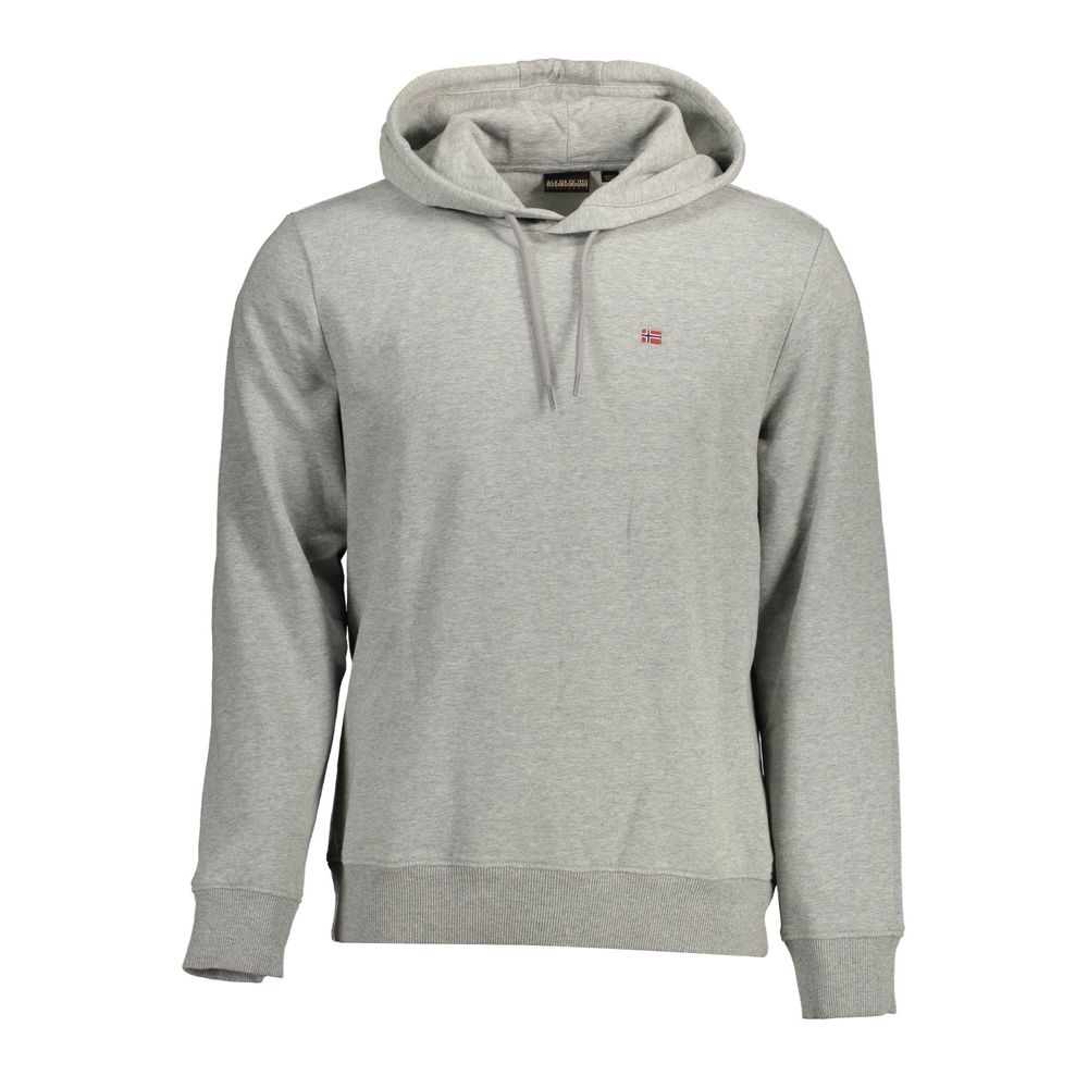 Napapijri Gray Organic Cotton Men Sweater with logo applique on front, offering a blend of comfort and style for a chic fashion statement.