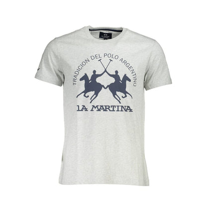 La Martina Brown Cotton Men T-Shirt with polo emblem on chest, crew neck casual wear