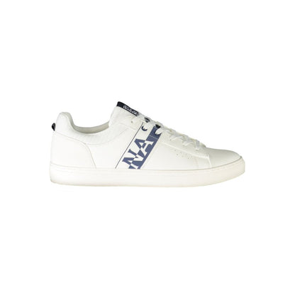 Napapijri White Leather Men Sneaker with bold contrasting details and logo, perfect for stylish comfort and making a statement.