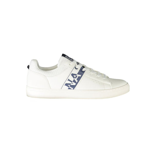 Napapijri White Leather Men Sneaker with bold contrasting details and logo, perfect for stylish comfort and making a statement.