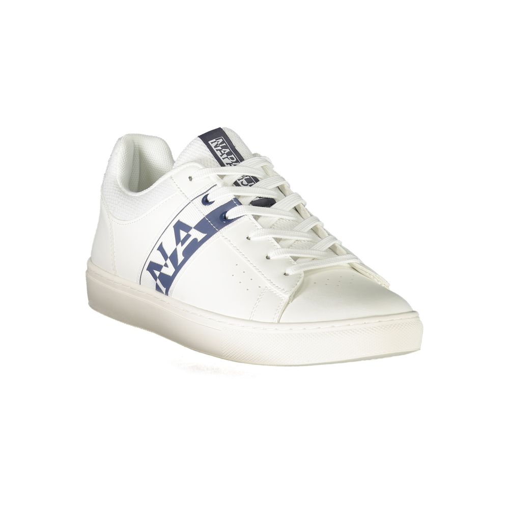 Napapijri White Leather Men Sneaker with logo, stylish and comfortable design, perfect for making a statement in white leather and contrasting details.
